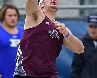 AUSTINTOWN, OHIO - APRIL 22, 2017: Boardman's Steven Amstutz throws during the boys shot put, Saturday afternoon during the Mahoning Country Track Meet at Austintown Fitch High School. DAVID DERMER | THE VINDICATOR