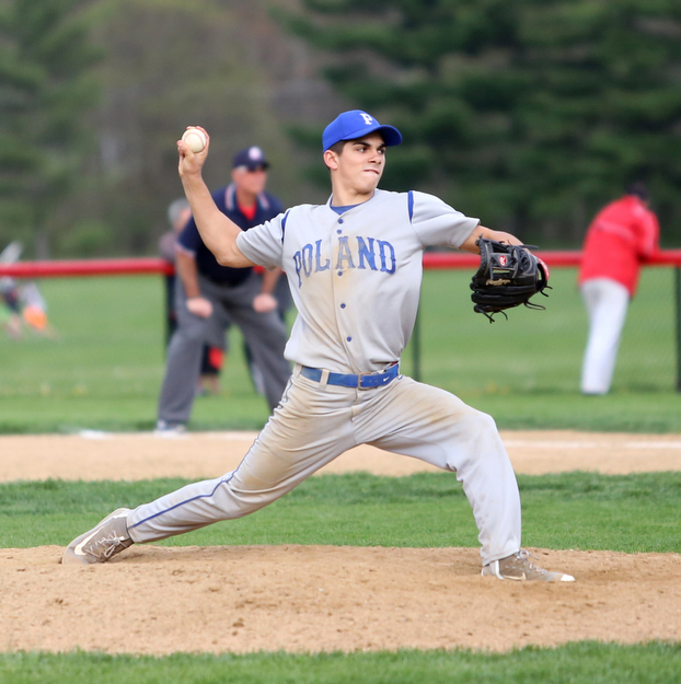 Poland pitcher Don Drummond(2) pitches during the 4th inning as Poland High School takes on Canfield High School, Tuesday, March 25, 2017 at Phil Bova Field. Poland won 9-1...(Nikos Frazier | The Vindicator)..