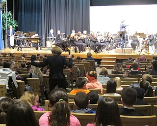 Neighbors | Alexis Bartolomucci.Heidi Joyce walked around to engage with the Poland elementary students during the Youngstown Symphony Orchestra performance on March 22.