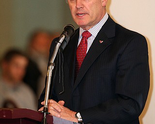 MICHAEL G TAYLOR | THE VINDICATOR- 04-26-17 Youngstown State University (YSU)  Scholar-Athlete Banquet at The Georgetown in Boardman, OH. YSU President Jim P. Tressel speaking at the Youngstown State University (YSU)  Scholar-Athlete Banquet.