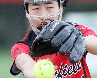 William d Lewis the vindicator  Canfield pitcher Kaili Gross(28) delivers during 4-28-17 game with Fitch.