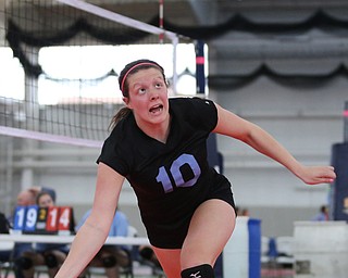 Lakeside Launch's Julia Paliwodzinsk(10) dives for the save as Pittsburgh Elite 17 Premier 2 takes on Lakeside Launch in the 17-18 club during the Rust Belt Challenge volleyball tournament at Watson and Tressel Training Site at YSU, Saturday, April 29, 2017 in Youngstown. Lakeside Launch won, 25-16, 16-25, 18-16...(Nikos Frazier | The Vindicator)..