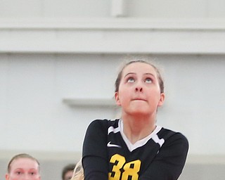 Pittsburgh Elite's Molly Scotti(38) hits the ball as Pittsburgh Elite 17 Premier 2 takes on Lakeside Launch in the 17-18 club during the Rust Belt Challenge volleyball tournament at Watson and Tressel Training Site at YSU, Saturday, April 29, 2017 in Youngstown. Lakeside Launch won, 25-16, 16-25, 18-16...(Nikos Frazier | The Vindicator)..