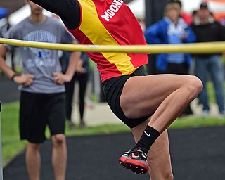 POLAND, OHIO - APRIL 29, 2017: Mooney's Autumn Desantis jumps in an attempt to clear the bar during the girl's high jump, Saturday morning during the Poland Invitational at Poland High School. DAVID DERMER | THE VINDICATOR