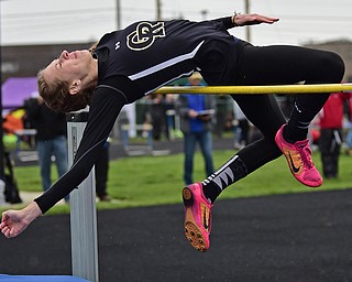 POLAND, OHIO - APRIL 29, 2017: Crestview's Kaitlyn Dewell jumps in an attempt to clear the bar during the girl's high jump, Saturday morning during the Poland Invitational at Poland High School. DAVID DERMER | THE VINDICATOR