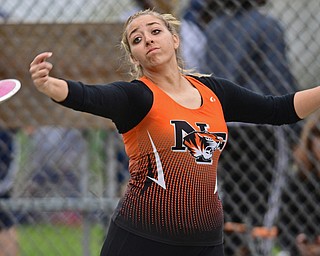 POLAND, OHIO - APRIL 29, 2017: Newton Falls Kayla Barreca throws during the girls discus throw, Saturday morning during the Poland Invitational at Poland High School. DAVID DERMER | THE VINDICATOR