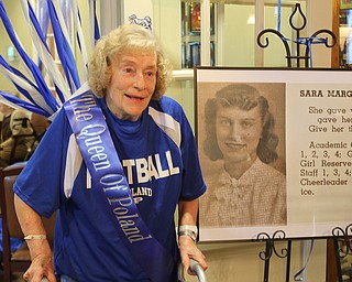       ROBERT K. YOSAY  | THE VINDICATO..Queen of Poland Sara Hill.. ( graduation photo). Poland Seminary High School students - band Cheerleaders and foorball palyers put on a surprise pep rally/parade for a Shepherd of the Valley resident with strong Poland pride..