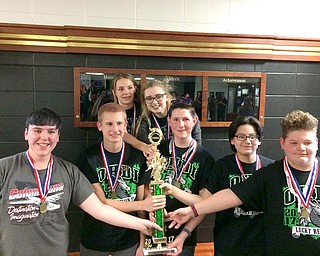 SPECIAL TO THE VINDICATOR
Members of the high-school engineering team that won first place, from left, are Roman Booth, Seth Birch, Klara Crisp, Emily Dubois, Richard Ulam, Darius Surgenavic and Cameron Fortune.