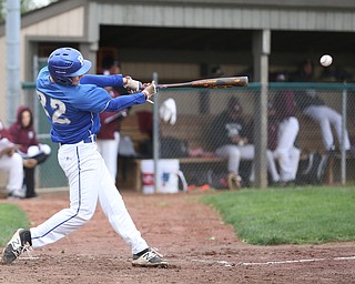 Poland hitter Braden Olson(22) hits during the 1st inning as Boardman takes on Poland, Tuesday, May 2, 2017 at Cene Park. ..(Nikos Frazier | The Vindicator)..
