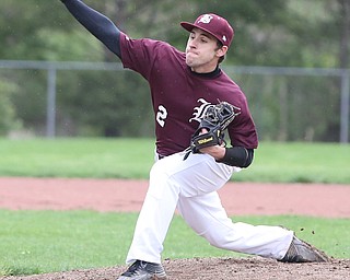 Boardman pitcher Nick Augustine(2) during the 1st inning as Boardman takes on Poland, Tuesday, May 2, 2017 at Cene Park. ..(Nikos Frazier | The Vindicator)..