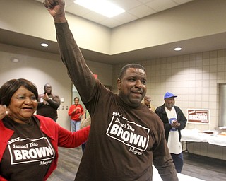 William D. Lewis the vindicator Tito Brown and his mother Bernice Brown react to news he won mayoral primary. They at a party at Jewish Community Center.