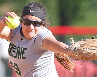 William D. Lewis the Vindicator Ursuline pitcher Jordan Keanneally (99) delivers during 5-3-17 win over Girard..