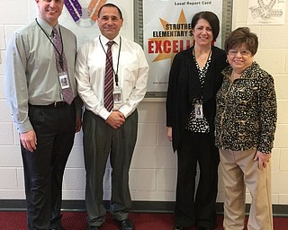 SPECIAL TO THE VINDICATOR
Pete Pirone Jr., interim superintendent of Struthers City Schools, hosted the Struthers Rotary meeting at the Elm Street Elementary School on March 14. Pirone led Rotarians on a tour of the facilities, and discussed the school’s one device, one student program. Dennis Hynes and Bethany Carlson, principals of the elementary school, also spoke at the meeting. From left are Pirone, Hynes, Carlson and JoAnn Sweeney, rotary president. For information, visit www.strutherscityschools.org/elementary-school/.