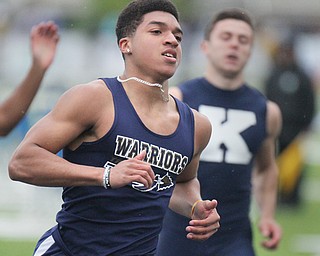 William D Lewis The Vindicator Brookfield's Xavier Bailey wins boys 100 meter dash during Trumbull Track Meet at Lakeview 5-4-17