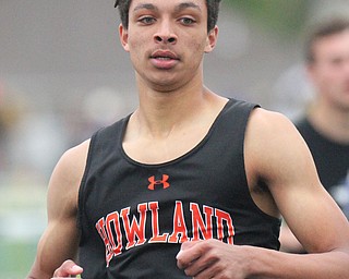 William D. Lewis The Vindicator  Howland's Jacob Williams wins boys hurdles at Trumbull Track Meet at Lakeview 5-4-17.
