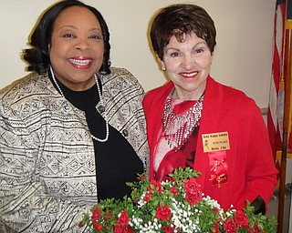 SPECIAL TO THE VINDICATOR
Beta Chi Chapter of Delta Kappa Gamma Society hosted Madonna Pinkard, left, as keynote speaker at a recent meeting. Pinkard hosts a show on WFMJ-TV 21, and discussed the intricacies of communicating news through television. Roselyn Gadd, right, chapter member, invited Pinkard to the meeting. The society is an international organization that recognizes female educators.
