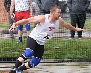 Youngstown Discus thrower Ryan Booth, throws during a Horizon League track meet at YSU, Friday, May 5, 2017 in Youngstown.  ..(Nikos Frazier | The Vindicator)