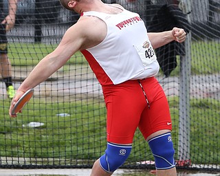 Youngstown Discus thrower Dom Westbay, throws during a Horizon League track meet at YSU, Friday, May 5, 2017 in Youngstown.  ..(Nikos Frazier | The Vindicator)