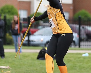 Northern Kentucky javelin thrower Kaylia Carper throws during a Horizon League track meet at YSU, Friday, May 5, 2017 in Youngstown.  ..(Nikos Frazier | The Vindicator)