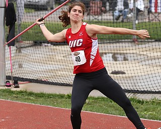UIC javelin thrower Carli Benson throws during a Horizon League track meet at YSU, Friday, May 5, 2017 in Youngstown.  ..(Nikos Frazier | The Vindicator)