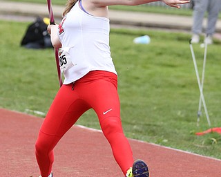 Youngstown State javelin thrower Angela Lock throws during a Horizon League track meet at YSU, Friday, May 5, 2017 in Youngstown.  ..(Nikos Frazier | The Vindicator)