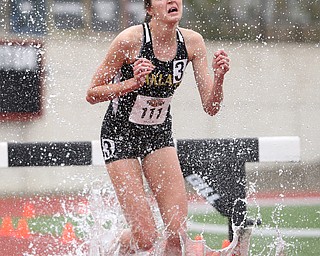 Kailey Weingartz(111) of Oakland, compete in the Women's 3000 meter steeplechase during a Horizon League Track and Field Championship at Farmers National Bank Field, Saturday, May 6, 2017 in Youngstown.  ..(Nikos Frazier | The Vindicator)