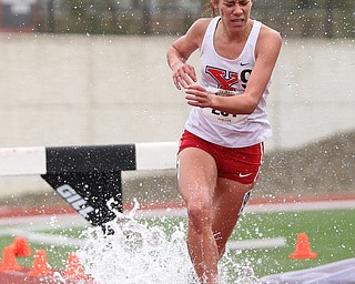 Suzanne Koziol(201) of Youngstown State, competes in the Women's 3000 meter steeplechase during a Horizon League Track and Field Championship at Farmers National Bank Field, Saturday, May 6, 2017 in Youngstown.  ..(Nikos Frazier | The Vindicator)