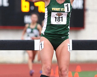 Aurora Turner(181) of Wright State, competes in the Women's 3000 meter steeplechase during a Horizon League Track and Field Championship at Farmers National Bank Field, Saturday, May 6, 2017 in Youngstown.  ..(Nikos Frazier | The Vindicator)