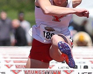 Amber Eles(189) of Youngstown State, competes in the women's 100 meter hurdles final during the final day of the Horizon League Track & Field Championships at Farmers National Bank Field at Youngstown State, Sunday, May 7, 2017 in Youngstown.  Eles placed 1st with at time of 13.71...(Nikos Frazier | The Vindicator)