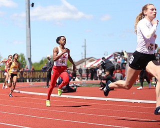 Keishawnna Burts(184) of Youngstown State, competes in the women's 400 meter dash final during the final day of the Horizon League Track & Field Championships at Farmers National Bank Field at Youngstown State, Sunday, May 7, 2017 in Youngstown. Burts placed 3rd with a time of 57.65...(Nikos Frazier | The Vindicator)