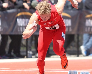 Brendan Lucas(408) of Youngstown State, competes in the men's 400 meter dash final during the final day of the Horizon League Track & Field Championships at Farmers National Bank Field at Youngstown State, Sunday, May 7, 2017 in Youngstown. Lucas placed 3rd with a time of 49.17...(Nikos Frazier | The Vindicator)