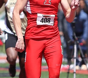 Brendan Lucas(408) of Youngstown State, competes in the men's 400 meter dash final during the final day of the Horizon League Track & Field Championships at Farmers National Bank Field at Youngstown State, Sunday, May 7, 2017 in Youngstown. Lucas placed 3rd with a time of 49.17...(Nikos Frazier | The Vindicator)