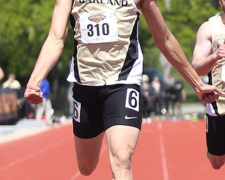 Corey Goodloe(310) of Oakland, competes in the men's 400 meter dash final during the final day of the Horizon League Track & Field Championships at Farmers National Bank Field at Youngstown State, Sunday, May 7, 2017 in Youngstown. Goodloe placed 1st with a time of 48.64...(Nikos Frazier | The Vindicator)
