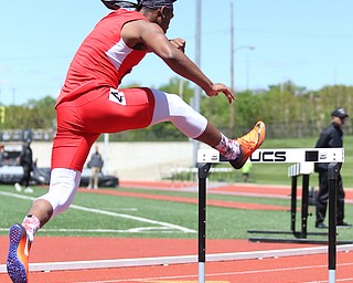 Collin Harden(403) of Youngstown State, competes in the men's 400 meter hurdles final during the final day of the Horizon League Track & Field Championships at Farmers National Bank Field at Youngstown State, Sunday, May 7, 2017 in Youngstown.  Harden placed first with a time of 52.03...(Nikos Frazier | The Vindicator)