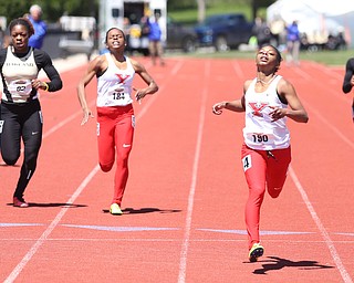 Jaliyah Elliot(190) of Youngstown State, competes in the women's 200 meter dash final during the final day of the Horizon League Track & Field Championships at Farmers National Bank Field at Youngstown State, Sunday, May 7, 2017 in Youngstown.  Elliot placed first with a time of 24.30...(Nikos Frazier | The Vindicator)