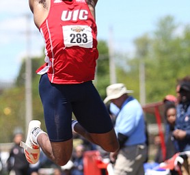 Shaun Wollenweber(283) of UIC, competes in the men's triple jump final during the final day of the Horizon League Track & Field Championships at Farmers National Bank Field at Youngstown State, Sunday, May 7, 2017 in Youngstown.  ..(Nikos Frazier | The Vindicator)