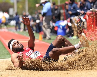 Shaun Wollenweber(283) of UIC, competes in the men's triple jump final during the final day of the Horizon League Track & Field Championships at Farmers National Bank Field at Youngstown State, Sunday, May 7, 2017 in Youngstown.  ..(Nikos Frazier | The Vindicator)