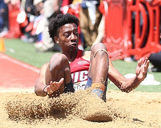 Larnell Brown(260) of UIC, competes in the men's triple jump final during the final day of the Horizon League Track & Field Championships at Farmers National Bank Field at Youngstown State, Sunday, May 7, 2017 in Youngstown.  ..(Nikos Frazier | The Vindicator)