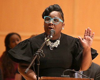Monica Jones, Dean of the Youngstown Early College, speaks during the Youngstown Early College graduation at Ford Recital Hall at DeYor Performing Arts Center, Sunday, May 7, 2017 in Youngstown. ..(Nikos Frazier | The Vindicator)