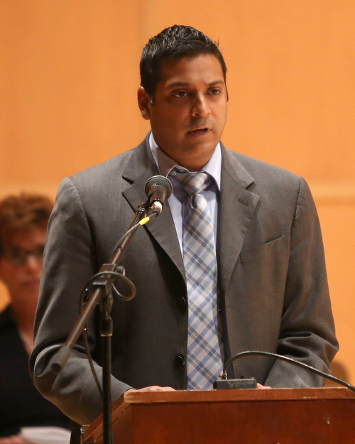 Krish Mohip, CEO of the Youngstown City Schools, speaks during the Youngstown Early College graduation at Ford Recital Hall at DeYor Performing Arts Center, Sunday, May 7, 2017 in Youngstown. ..(Nikos Frazier | The Vindicator)