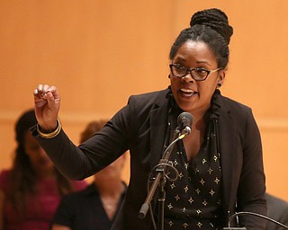 Keynote speaker Dr. Tiffany Anderson, Assistant Professor Youngstown State, speaks during the Youngstown Early College graduation at Ford Recital Hall at DeYor Performing Arts Center, Sunday, May 7, 2017 in Youngstown. ..(Nikos Frazier | The Vindicator)