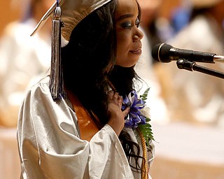 Victoria Graham wipes away tears while thanking her parents during her valedictorian speech at the Youngstown Early College graduation at Ford Recital Hall at DeYor Performing Arts Center, Sunday, May 7, 2017 in Youngstown. ..(Nikos Frazier | The Vindicator)