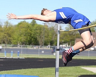 Nathan Alessi(838) of Poland, competes in the Boy's high jump during the AAC Chamionship Track & Field Meet at Poland High School, Monday, May 8, 2017 in Poland. ..(Nikos Frazier | The Vindicator)