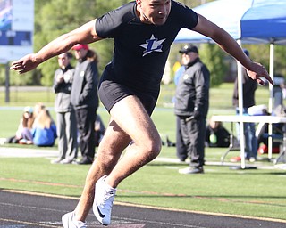 Jatise Garrison(701) of Lakeview, competes in the boy's 110 meter hurdles during the AAC Chamionship Track & Field Meet at Poland High School, Monday, May 8, 2017 in Poland. ..(Nikos Frazier | The Vindicator)