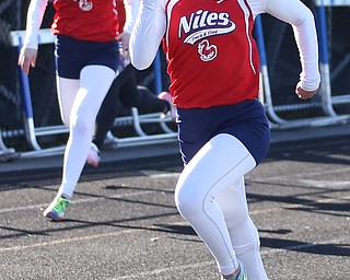Kyndia Matlock(306) of Niles, competes in the girl's 100 meter dash during the AAC Chamionship Track & Field Meet at Poland High School, Monday, May 8, 2017 in Poland. ..(Nikos Frazier | The Vindicator)