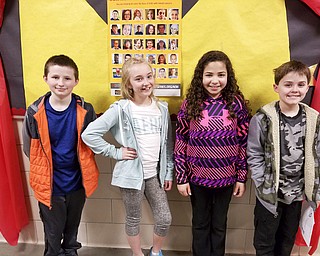 SPECIAL TO THE VINDICATOR
Winners of the 2017 Penn State Shenango Upcycled Art Contest were recently announced, and include four students from Brookfield Local Middle School. To participate, students made art out of trash. Ryan Atkinson, left, won the fifth-grade individual project category; Lillie Toth and Aysha Gibson, fifth-grade group project; and Billy McAnany, sixth-grade individual project. They received their awards at Penn State Shenango Campus on April 8.