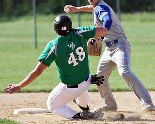 William D Lewis The Vindicator  WB's Jake Lyons(48) as Hubbard's Rob Love(8) turns a double play during 5-9-17 game at WB.