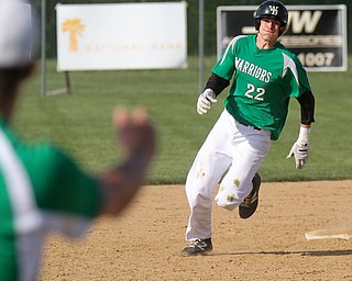William D Lewis The Vindicator  WB's Tyler DeShields(22) rounds 2nd during 6 th inning triple that scored 2 runs during 5-9-17 game at WB.