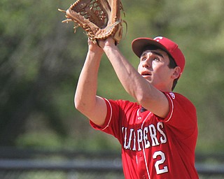 William D. Lewis The Vindicator Columbiana's Mitch Davidson(2) pulls in a flyball during 5-10-17 game with Crestview.
