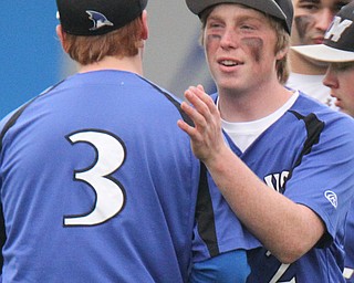 William D. Lewis The Vindicator Jackson Milton Sebastian Lay(3) and Scott Mitchell(2) react after 5-11-17 win over Lowellville.